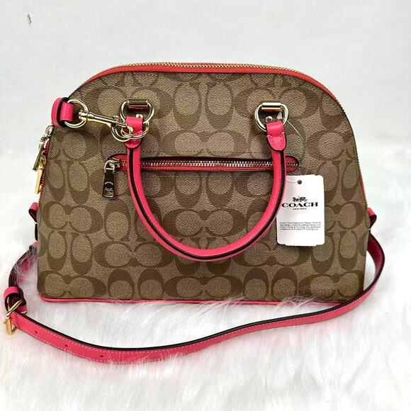 Coach Katy Satchel Crossbody In Signature Canvas In Gold/Khaki Fuchsia 2558 NWT - Picture 2 of 13